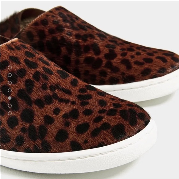 New Zara Cheetah Print Leather Hair On Brown Sneaker 7.5 Foldable Heel Women - Picture 3 of 7